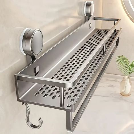 Étagère de douche, étagère HydroLock pour salle de bain et cuisine, type étagère, fixation sans perçage, métal, avec 4 crochets, 30 cm, gris foncé (1/5)