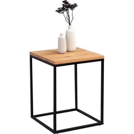 Table d'appoint Bois Métal Noir Mat Chêne Sauvage Massif Huilé 40 x 40 x 52 cm (1/5)