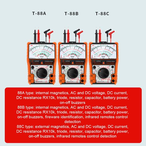 Multimètre pointeur 2500 V, volt-ampèremètre, tension, courant continu, triode, résistance, condensateur, batterie, buzzers marche-arrêt, analogiques multifonctions. (1/5)
