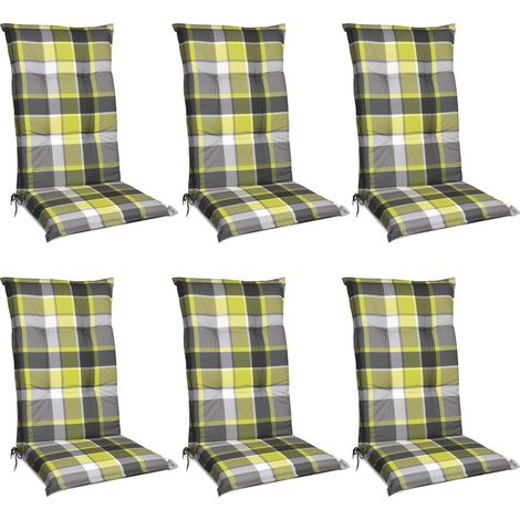 6er Set Hochlehner Auflagen Set 120x50 cm Polster Grün Kariert