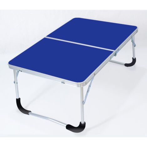 Table de camping pliante avec structure en métal, plateau en bois et serrure de sécurité, bleu, 62 x 42 x 28 cm (1/5)