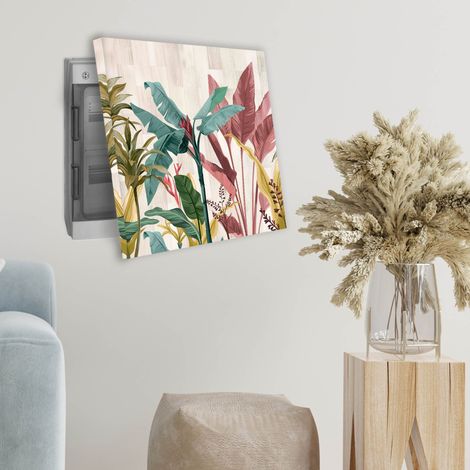 Lupia - Quadro Copri Cassaforte Tela BANANA LEAVES BEIGE, decorazione moderna per nascondere Quadri Elettrici, Contatori, Modem, Cotone con Telaio Legno, varie dimensioni senza cerniera 50x70 cm (1/4)