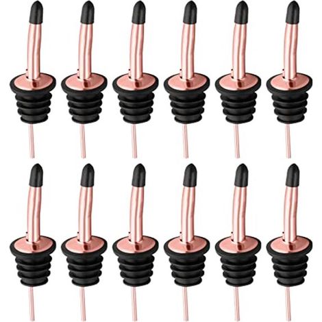 Set da 12 pezzi per versare il vino, composto da versatore per bottiglie di vino, beccuccio per versare olio d'oliva in acciaio inox e tappo antipolvere per il versatore di alcolici, color oro rosa. (1/2)