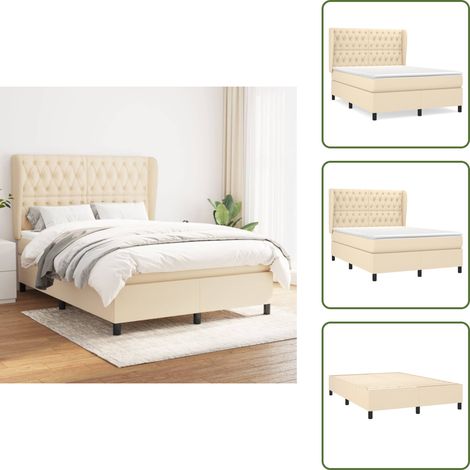 Cama con cabecero ajustable - vidaXL Cama box spring con colchón tela color crema 140x200 cm - Colchón ensacado