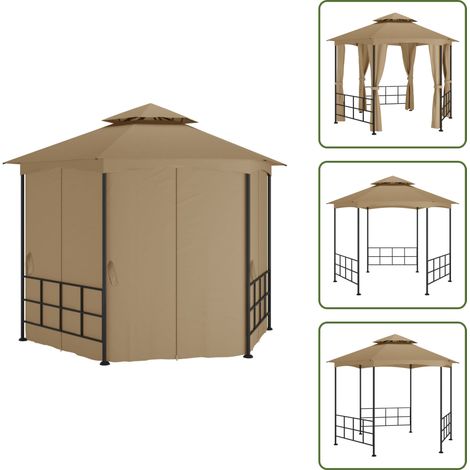 The Living Store Belvédère avec parois 3,1x2,7 m Taupe - Toiture en polyester (1/5)