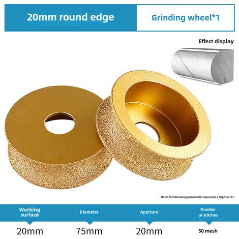 Stone Grinding Wheel Semi-Circular Edge Grinding Wheel Marble Quartz Stone Tile Trimming Brazing Diamond Angle Grinder Grinding Disc(Grinding thickness 20mm) (1/5)