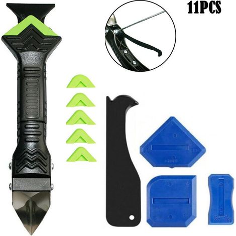 AGE 5 en 1 applicateur de dissolvant grattoir en silicone 11 pièces joints de carrelage outil d'étanchéité en silicone pour sol de cuisine de salle de bain (1/5)