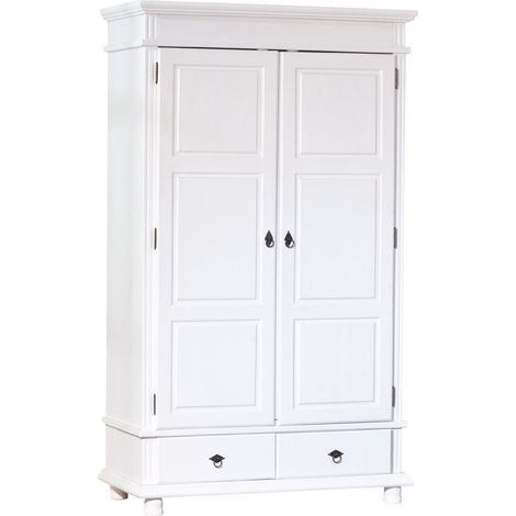Armoire Blanc en pin massif avec 2 portes, Dim : 116 x 57 x 199 cm -PEGANE-
