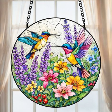 Vitrail colibri attrape-soleil 16 cm décoration fenêtre suspension élégante cadeau grand-mère (1/5)