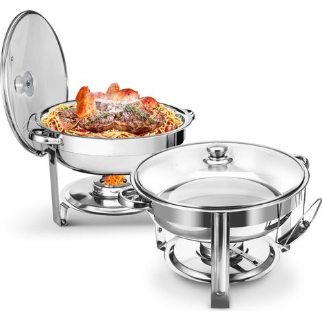 2-tlg Speisenwärmer, Chafing Dish Buffetwärmer, Rund, 2er-Set, je 4,7 L, Edelstahl