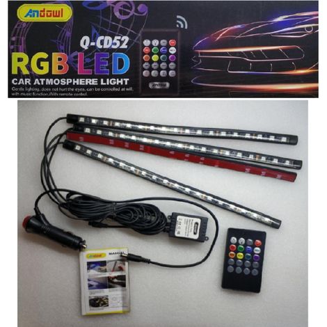 Trade Shop - Interior Del Coche 12led Rgb Tira De Luces Footwell Atmósfera Mando A Distancia 12v Q-cd52 - (1/4)