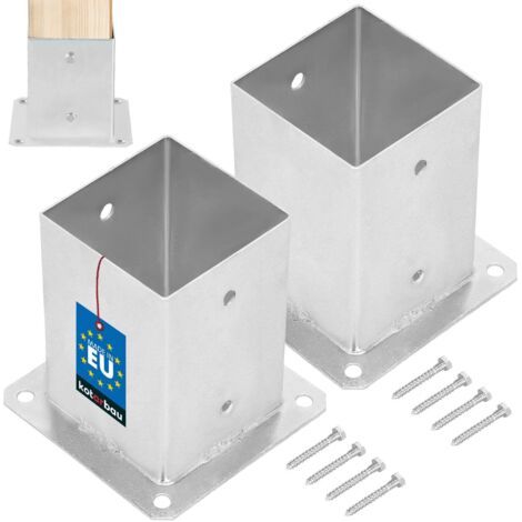 Lot de 2 Support Poteau Bois - à Visser - Acier Galvanisé - 100 x 100 mm - Argent - Pied de Poteau - Fixation Robuste - Résistant à la Corrosion-NANOTEH (1/5)