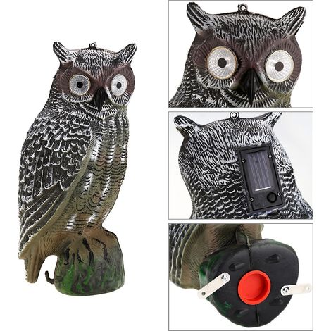 Solarbetriebene Eulenattrappe zur Jagd, Vogelscheuche, Schädlingsbekämpfung, Gartendekoration, leuchtende Augen