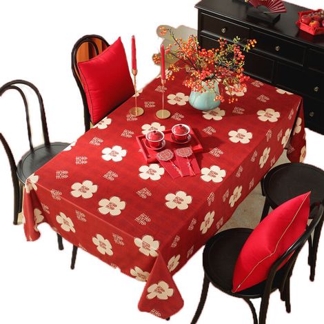 Nappe de Noël, Nappe Noel Rouge Nappe de Table de Fête Rectangulaire Nappes de Salle à Manger 140 x 100 cm, Grande Nappe de Noël Lavable et Chemin de Table de Dîner pour Décoration de Table de Noël,- (1/5)