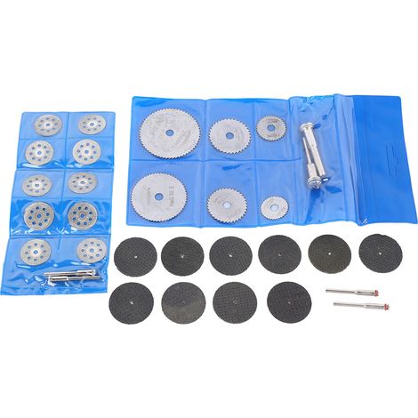 Jeu de 32 lames de scie circulaire en acier rapide, disques de coupe et meules pour métal et bois. (1/5)