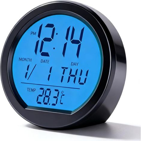 Horloge Numérique de Tableau voiture, 3 en 1 Thermomètre,Calendrier, Horloge Voiture Tableau de Bord a Pile et Solaire, Horloges Digitale Adhésive (1/5)