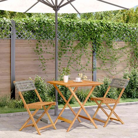 Ensemble de bistro 3 pcs-Salon de jardin bistro gris résine tressée et bois massif 264506 (1/5)