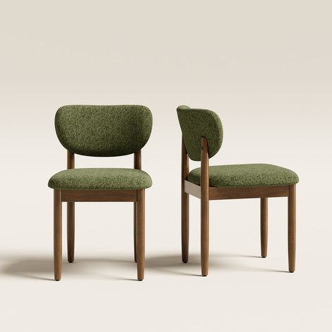 Lot de 2 Chaises de Salle à Manger en Chenille, Pieds en Bois, Dossier Ergonomique, Assise Rembourrée Confortable, Style Moderne pour Salle à Manger et Cuisine,vert (1/5)