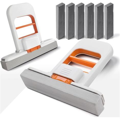 2 Pièces Mini Balai Essoreur Mini Serpillière Pliable Balai Eponge Auto-essorante Usage Sec et Humide avec 6 Éponges Nettoyer Les Surfaces Cuisine Salle de Bain Bureau et l'Intérieur de Voiture (1/5)