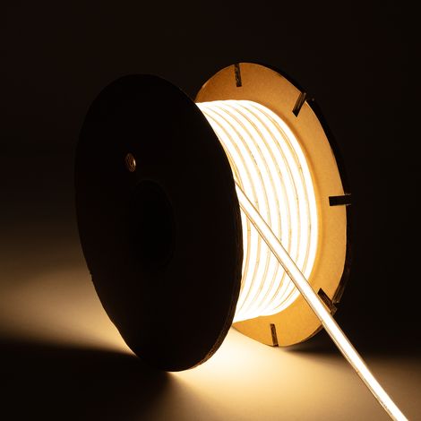 LED-Streifenrolle Dimmbar 220V Wcob Selbstgleichrichtend 260 LED/m 50m 15W/m 1350lm/m SILICONE FLEX Breite 10mm IP65 Schnitt 5cm 2700K Warmweiß