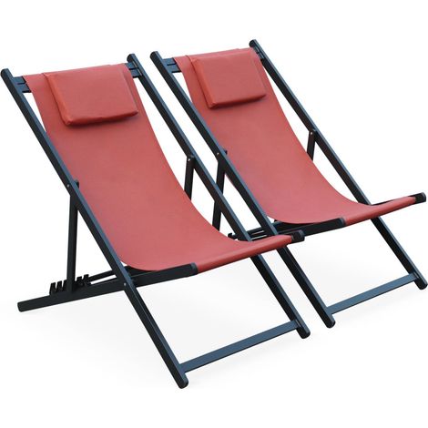 sweeek - 2er-Set Sonnenliegen aus Aluminium, mehrfach verstellbar