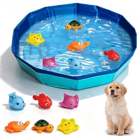 Dog Pool, Foldable Solid Dog Pool, Portable Pool with Drain Valve, 50 x 10 cm Dog Bath and Playground, for Dogs and Cats (Blue) (1/5)