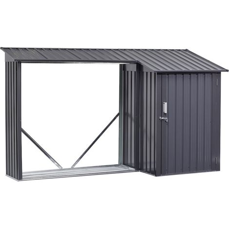 Kaminholzregal mit Geräteraum B 270 x T 105 x H 128 cm, antr