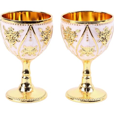 2 pièces Tasse à vin en métal Vintage, Verres à vin en Relief en métal Ornement de gobelet décoratif Exquis pour la décoration intérieure, Outils de Bar (Or Blanc) (1/5)
