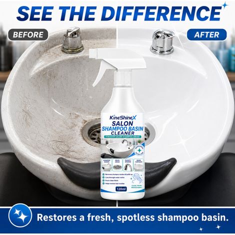 Nettoyant pour bac à shampoing de salon de coiffure KineShineX, lit de shampoing, bonde de lavabo en céramique, résidus de robinetterie. (1/4)