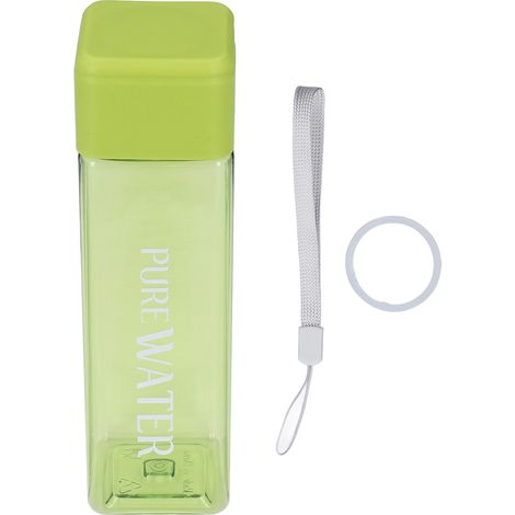 500ml 17oz Bouteille d'Eau Transparente Portable Bouteille à Boire Imprimée Lettres avec Corde Poignet Verte (1/5)
