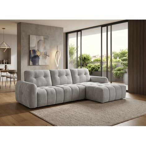 Canapé d'angle en velours tissé gris clair avec dossier réglable (1/5)