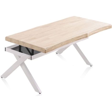 Mesa de centro elevable con almacenaje oculto 120x47-62 cm Xena Fit Roble - Blanco 60cm (ancho) x 62cm (alto) (1/5)
