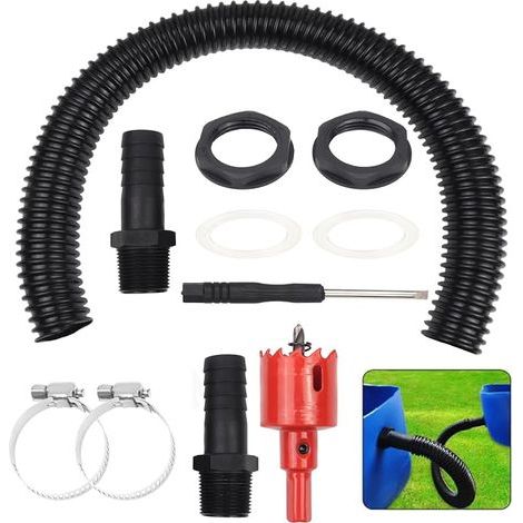 Rain Barrel Connection Kit, Rain Barrel Connector 50cm Connecting Pipe, 2 Hose Fittings, 2 Hose Clamps, Hole Opener And Screwdriver For Tanks