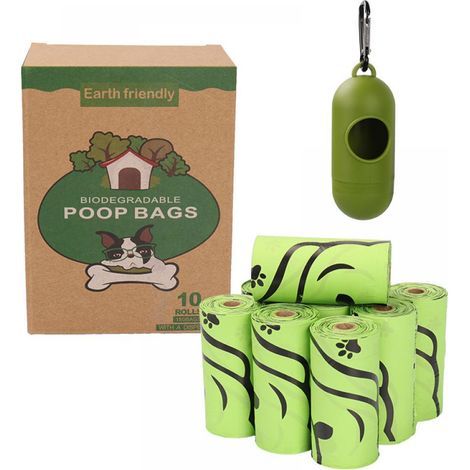 150 Sacs à déjections canines, poignées intégrées, amidon de maïs, biodégradables, étanches, promenade chien (1/5)