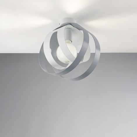 Plafoniera con diffusore taglio laser in ferro laccato bianco e grigio 1 luce H.28 - Ø26