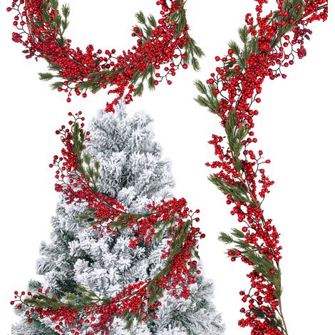 Jiubiaz Weihnachtsgirlande 1,8 m, Tannengirlande mit roten Beeren, künstliche Weihnachtsdeko Grün (1/5)