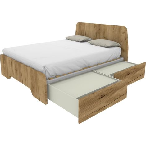 Letto matrimoniale 160x200 con testate sagomate e cassettoni - Quercia