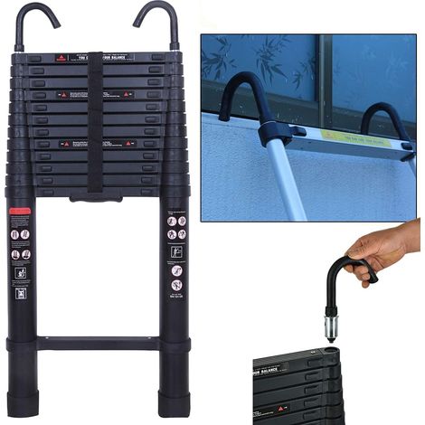 5M/16.5FT Telescopic Extension Ladder with Detachable Hooks, Extendable Folding Aluminum Ladder for Home Indoor Outdoor DIY Projects (1/4)