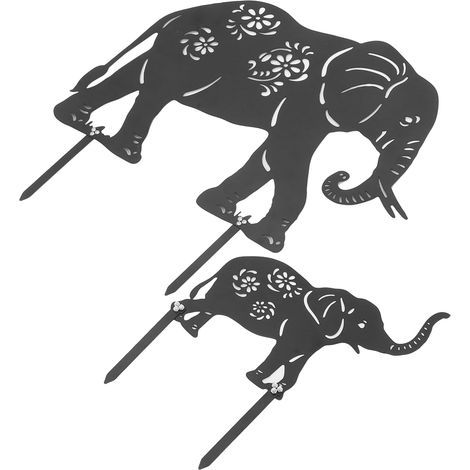 2pièces Piquets Décoratifs Animaux Statues Élégantes Éléphants pour Et Pelouse Décoration Extérieure (1/5)