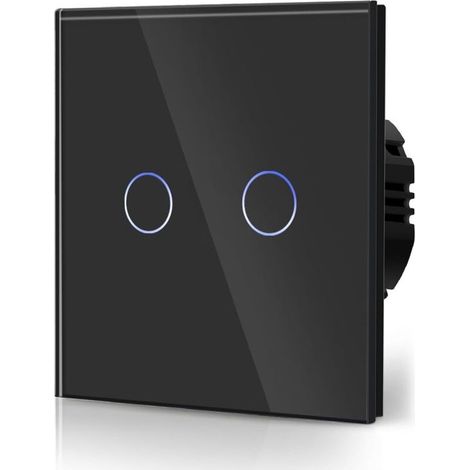 Interrupteur tactile standard pour éclairage mural, compatible avec les ampoules LED, écran tactile en verre, 110-240 V, couvercle en verre trempé rétroéclairé, double, bouton-poussoir bidirectionnel, (1/5)