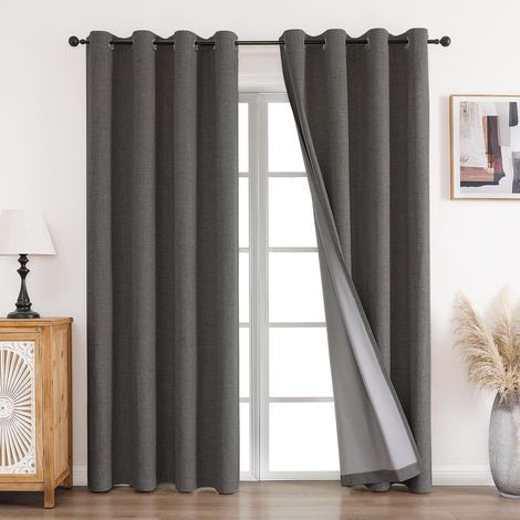 Thermovorhänge, 2-teilig, B 140 x H 245 cm, wärmeisolierend, aus Leinen, hitze- und kältebeständig, blickdicht mit Ösen, lichtundurchlässig, grau (1/5)