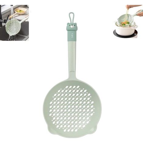 Colador, Escurridor de pasta, Verde, Tenedor de silicona de mango largo para pasta, Colador Bear de mango largo, Colador doméstico (1/5)