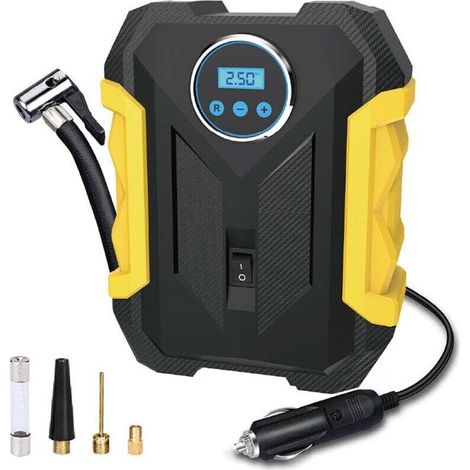 Car Tire Inflator, 12V Portable Air Compressor, 150PSI Air Compressor with Tire Pressure Gauge and LED Light, Yellow (1/4)