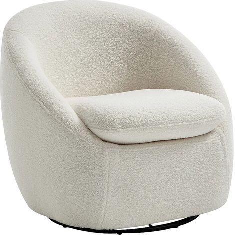 Vente-Unique – Fauteuil pivotant en tissu bouclette blanc – Piètement métal – Assise déhoussable – Hauteur d'assise 44 cm – Charge max 120 kg (1/5)