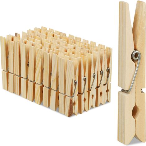 Pinces à linge en bois, lot de 200, épingle à lessive, bricolage, pincettes pour séchage, ressort en métal (1/5)