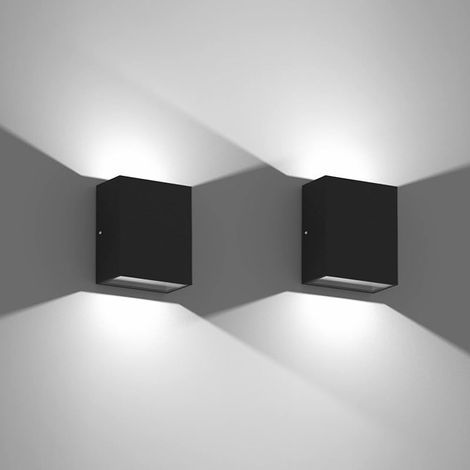 2 Pcs Applique Murale LED Exterieur Interieur 7W Imperméable IP65 Lampe Murale Modernes en Aluminium, Lumière Mural Up Down pour Salon Entrée Couloir Jardin, Blanc Froid 6000K, Noir (1/5)