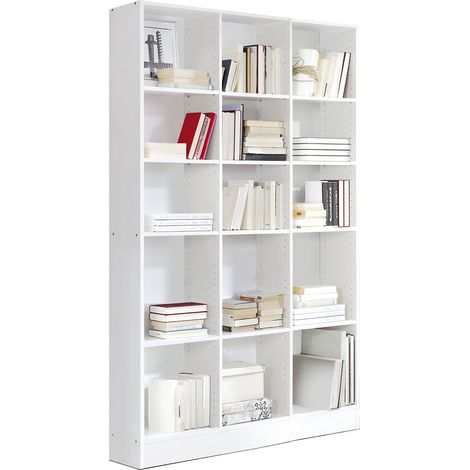 Etagère, bibliothèque avec 15 tablettes coloris blanc - longueur 121 x profondeur 33 x hauteur 186 cm
