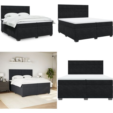 Boxspringbett mit Matratze Schwarz 200x200 cm Samt - Boxspringbett - Doppelbett - Samtbett - Schwarzes Bett - Hochwertiges Bett - Home & Living