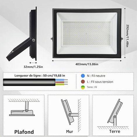 300W 30000LM 6000K IP65 LED Floodlight Outdoor Security Lighting for Patio, Garden, Garage, Yard (1/4)
