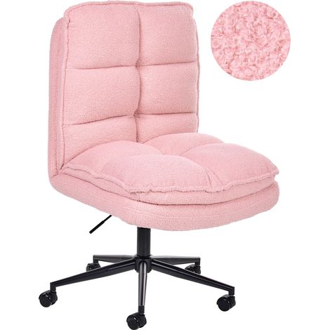 Office Desk Chair Pink Boucle Teddy Upholstery Seat Height Adjustment Reclining Swivel Padding ADDISON (1/5)
